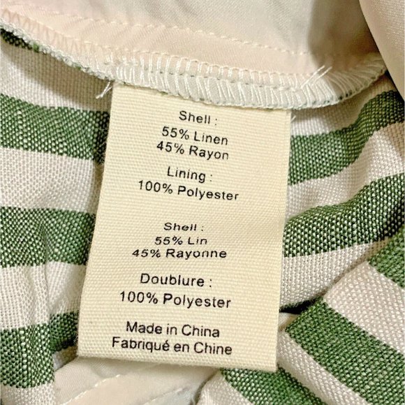 L'Agence Alex Paperbag Shorts Size 10 Olive Green Ivory Stripe Linen Blend - Picture 7 of 7